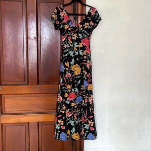 Tropical floral maxi dress, cotton blend.